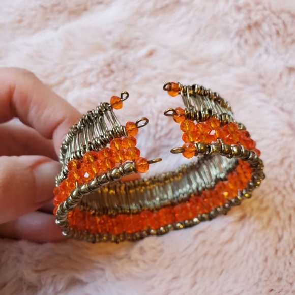 Orange Beaded Wired Cuff Bracelet - Picture 3 of 4